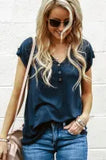 Buttoned Detail Cotton Blend Short Sleeve