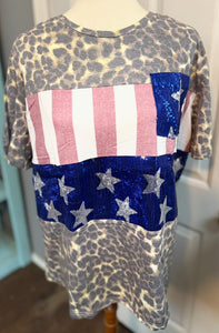 Party Rock Anthem Sequin USA Leopard Top