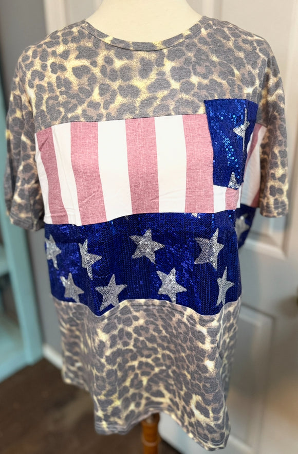 Party Rock Anthem Sequin USA Leopard Top