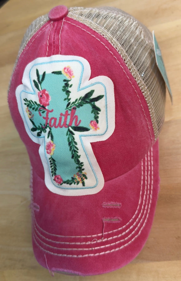 Pink distressed Faith Baseball Cap
