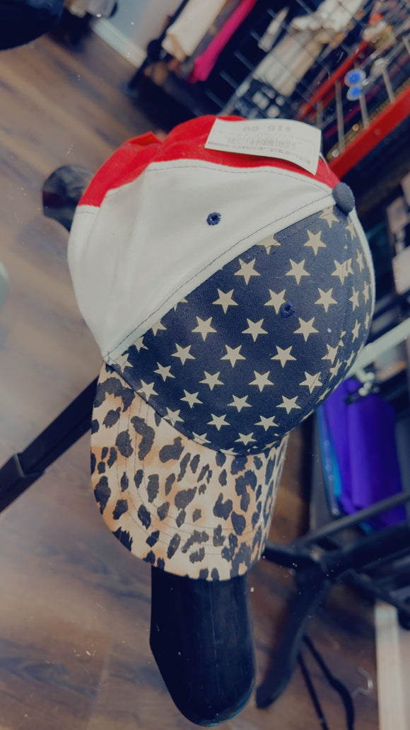 Leopard Red White & Blue Hat