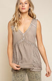 V-neck Tank with Stud Trim