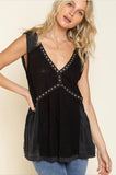 V-neck Tank with Stud Trim