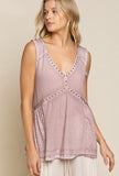 V-neck Tank with Stud Trim